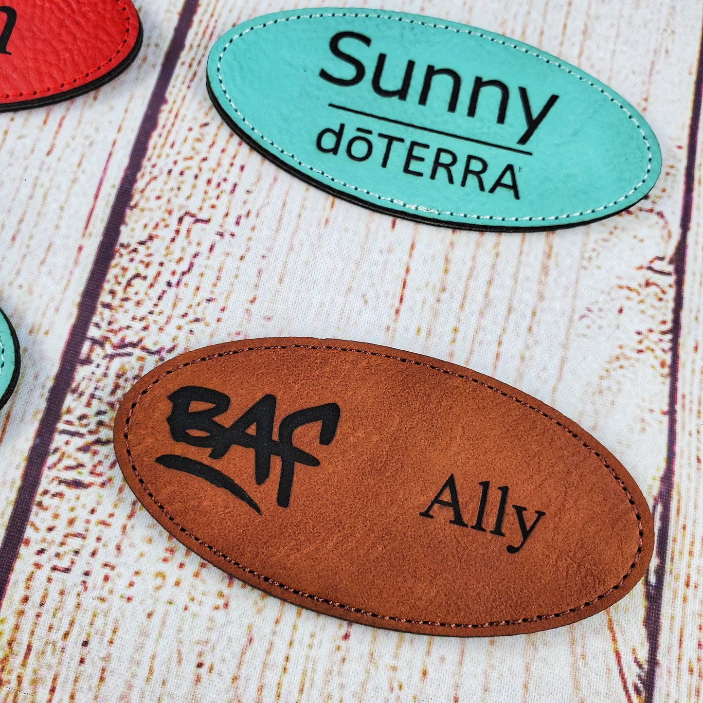 Custom Oval Leatherette Name Badge - 17 Leatherette Options