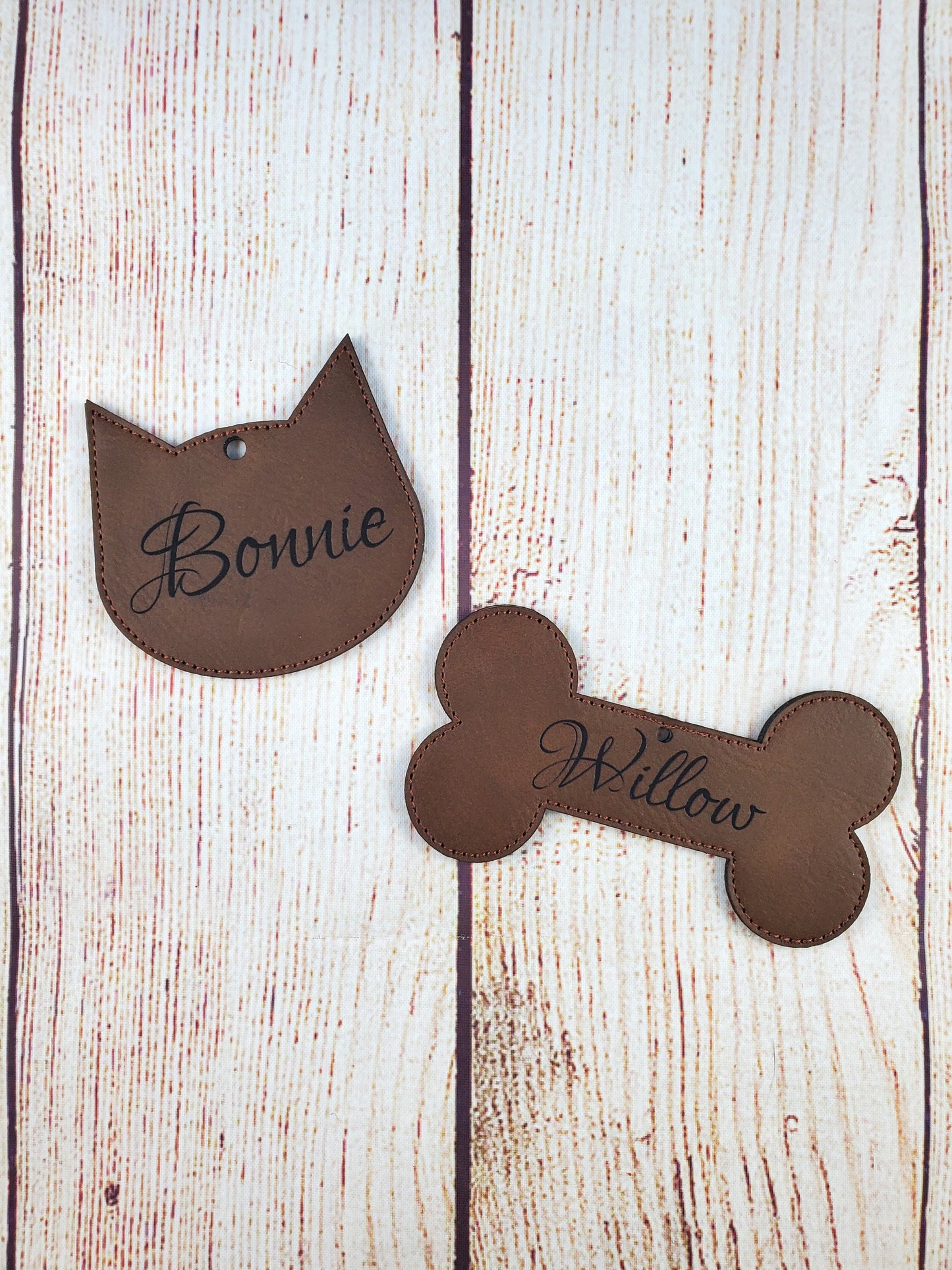 Pet Name Christmas Ornaments- 17 Colours - Faux Leather