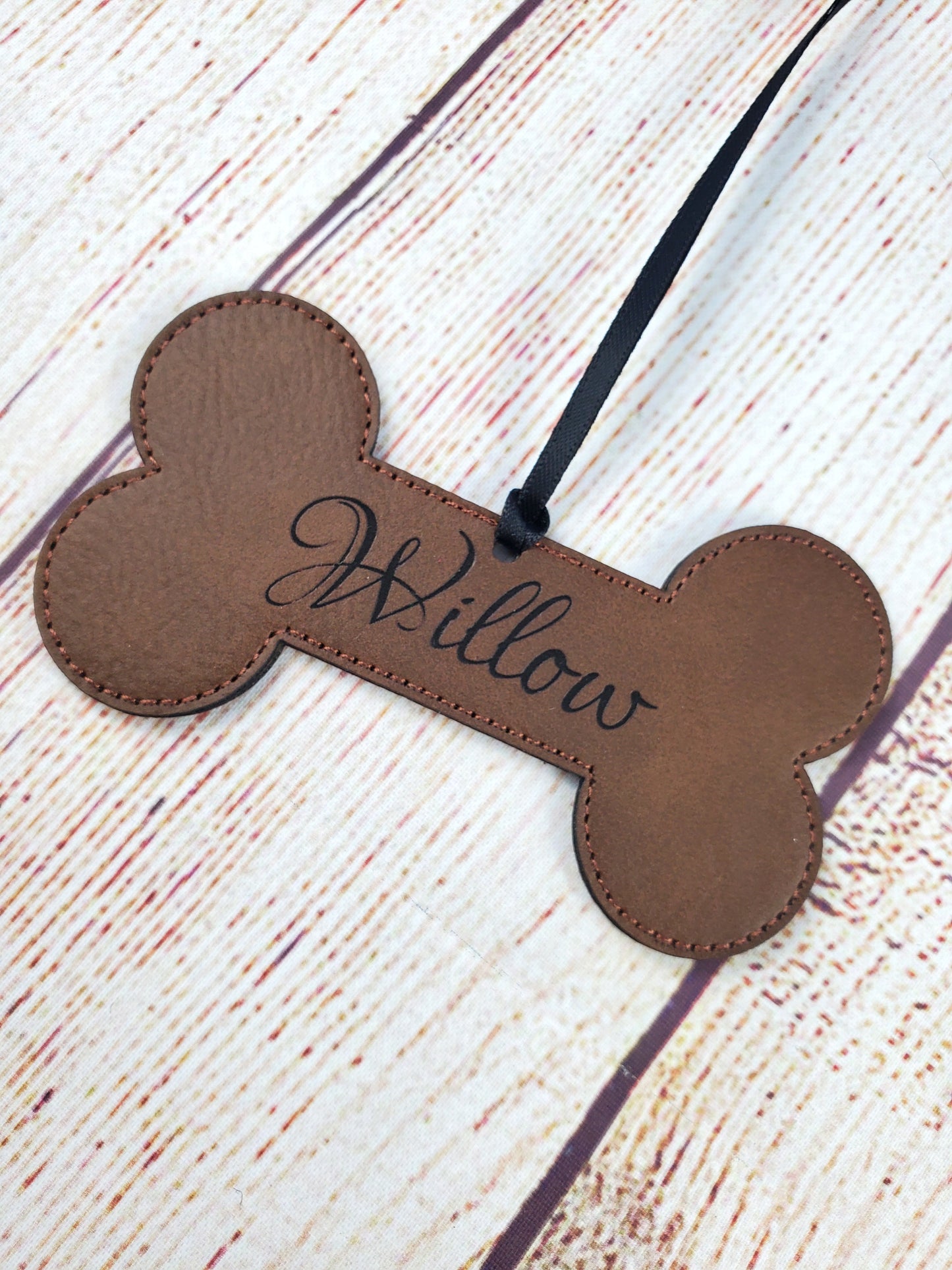 Pet Name Christmas Ornaments- 17 Colours - Faux Leather