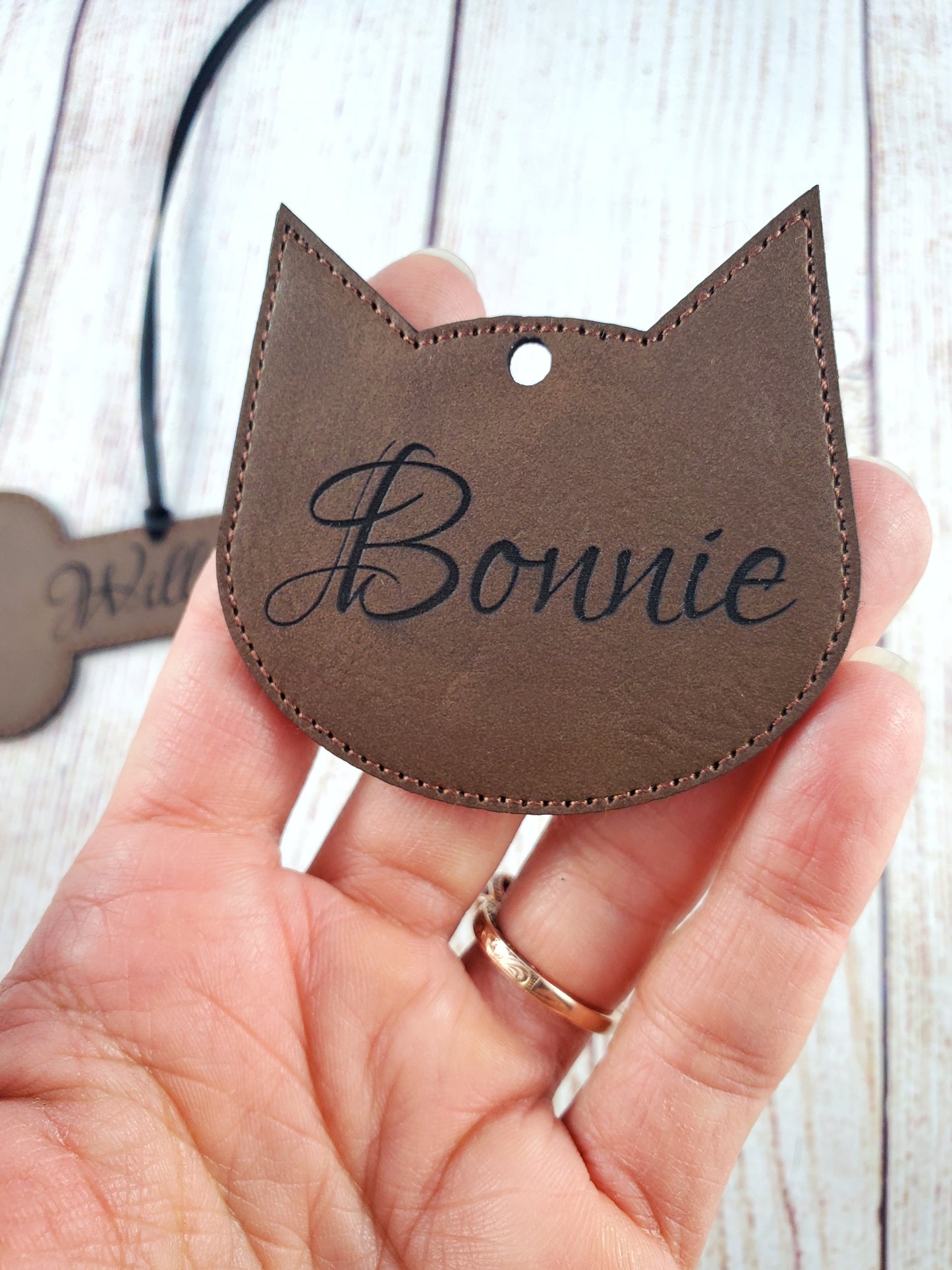 Pet Name Christmas Ornaments- 17 Colours - Faux Leather