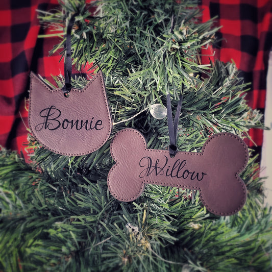 Pet Name Christmas Ornaments- 17 Colours - Faux Leather