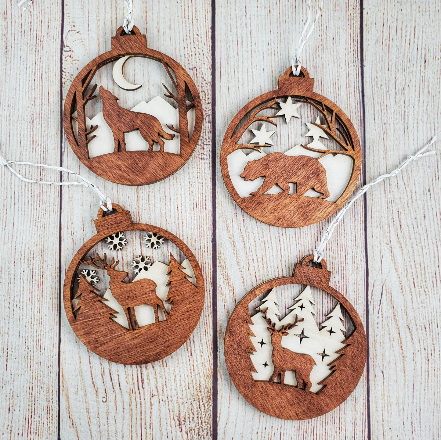 Bear Family Personalized Whitewash Wood Ornament