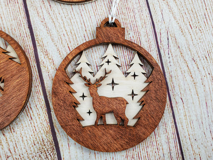 Nature themed wood ornaments - Bear, Deer and Wolf