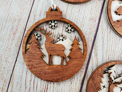 Nature themed wood ornaments - Bear, Deer and Wolf