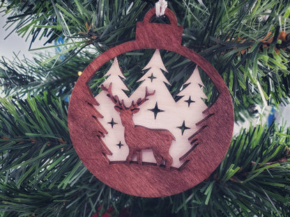 Nature themed wood ornaments - Bear, Deer and Wolf