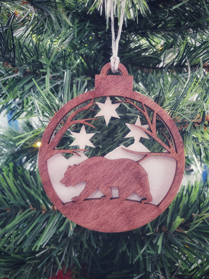 Nature themed wood ornaments - Bear, Deer and Wolf