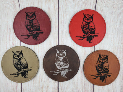 Owl Coaster - 17 Leatherette Options