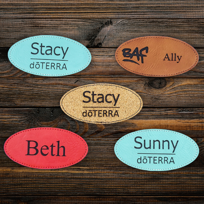 Custom Oval Leatherette Name Badge - 17 Leatherette Options